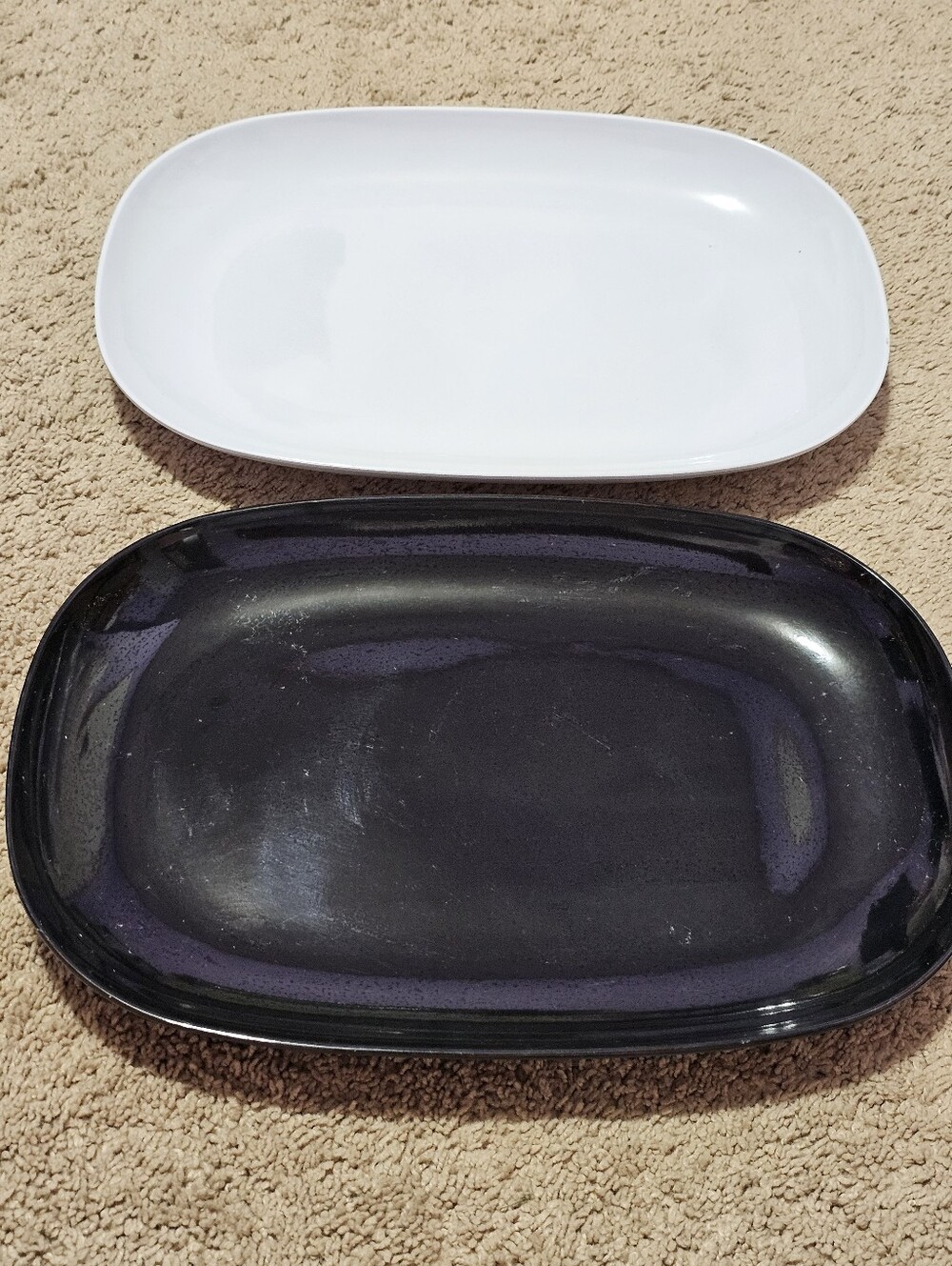 Vintage Melamine Plates Set of 2 Black & White Oval 15 in Long Dinnerware